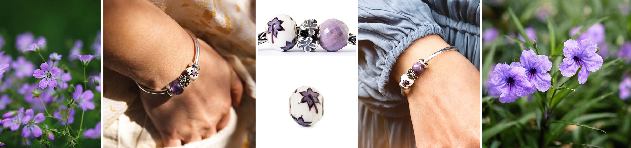 Desktop-moodboard med lilla blomster og club kuglen