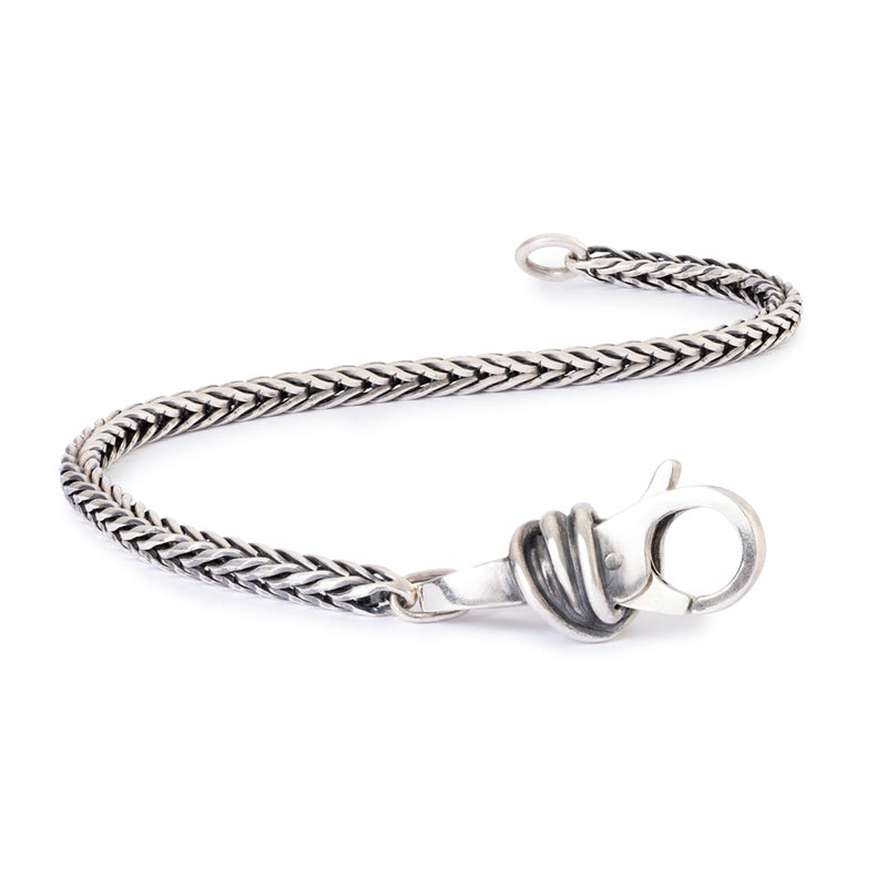 silver foxtail bracelet with sterling silver clasp on white background
