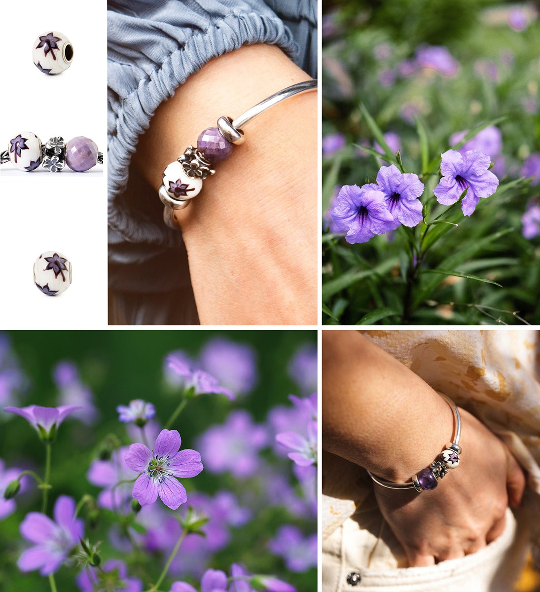 Mobil moodboard med lilla blomster og club kuglen