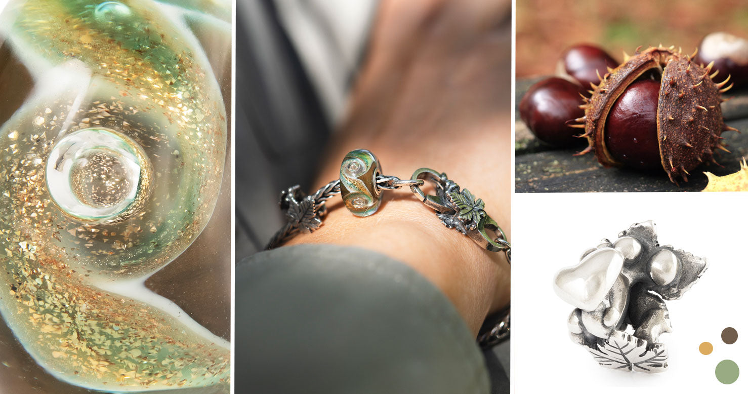 Limited Edition armbånd, der inkluderer en lås, en sølvkugle og en glaskugle inspireret af kastanjetræet.