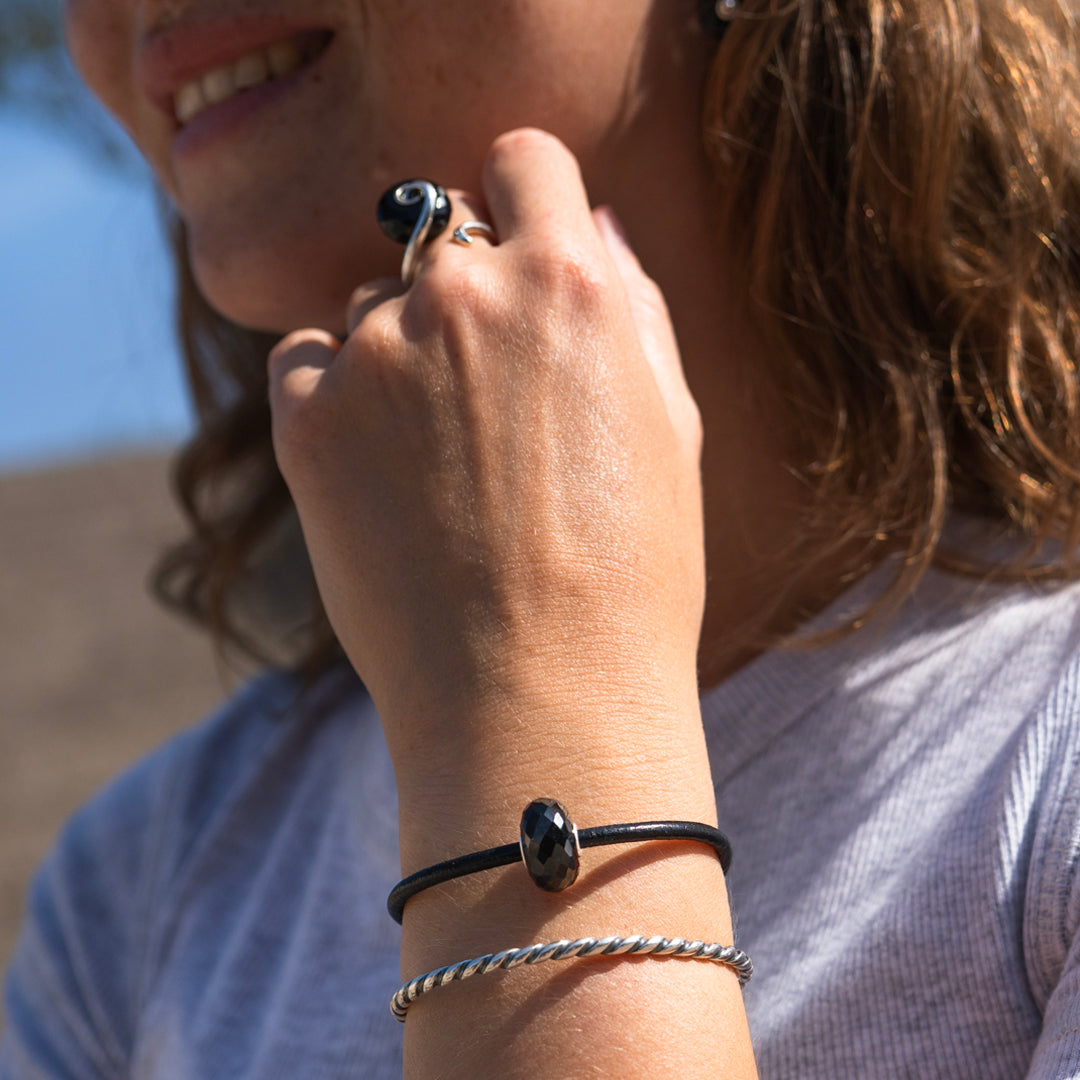 Sort Onyks læderarmbånd