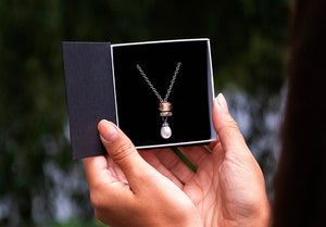 Trollbeads fatasy necklace with white pearl and two beads in a giftbox