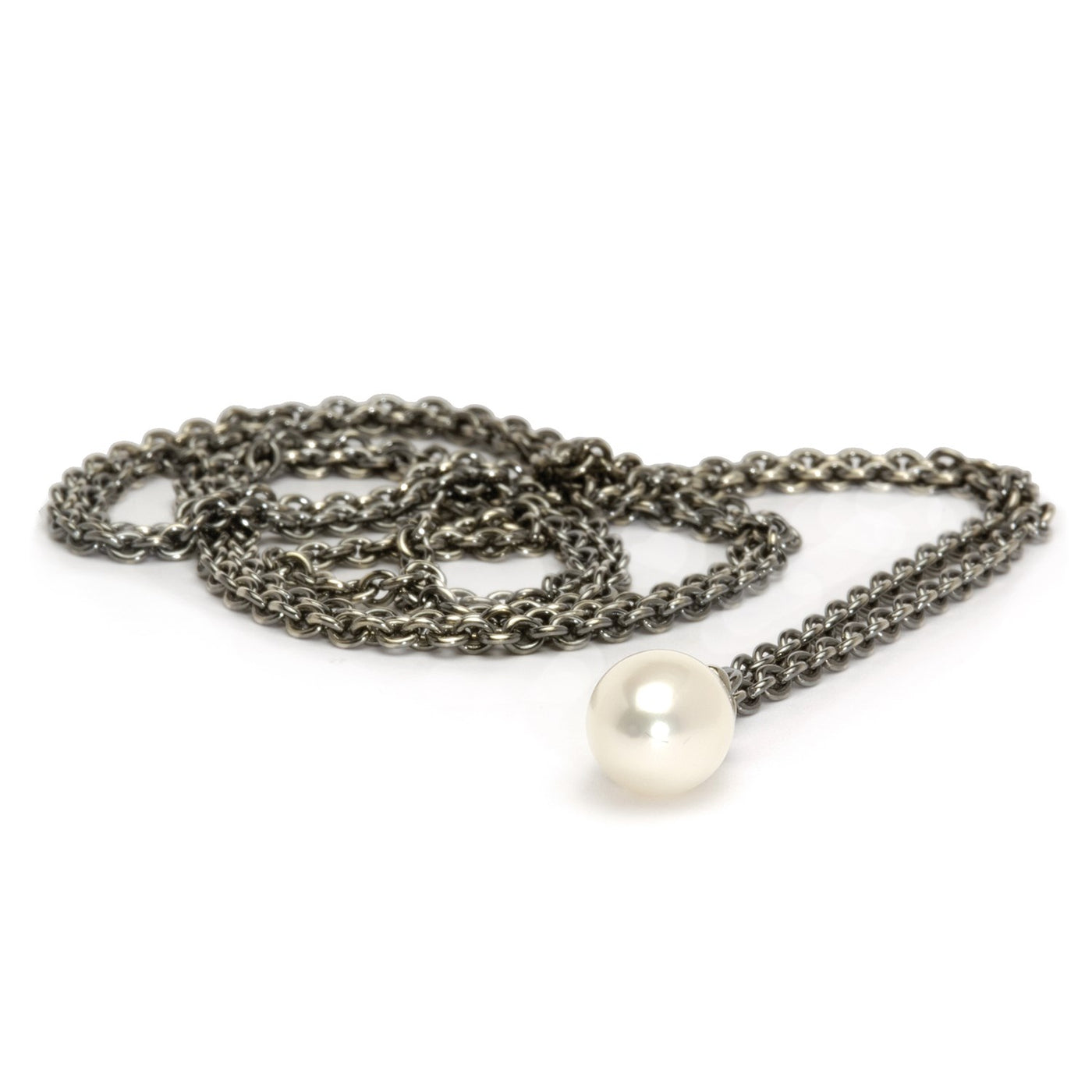 Fantasihalskæde med hvid perle vedhæng på en sølvkæde, der er velegnet til at tilføje kugler eller vedhæng for personliggørelse.